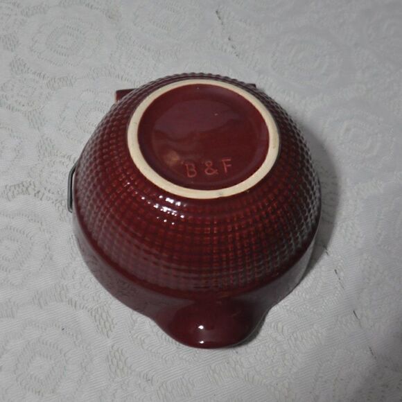Maroon Bowl with Handle and Pour Spout has B&F Logo on Bottom - Picture 3 of 6